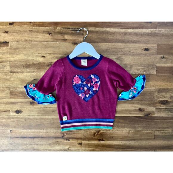 Wildflowers Happy Go Lucky Burgundy Blue Green Key To My Heart Knit Sweater 2 - Picture 2 of 7
